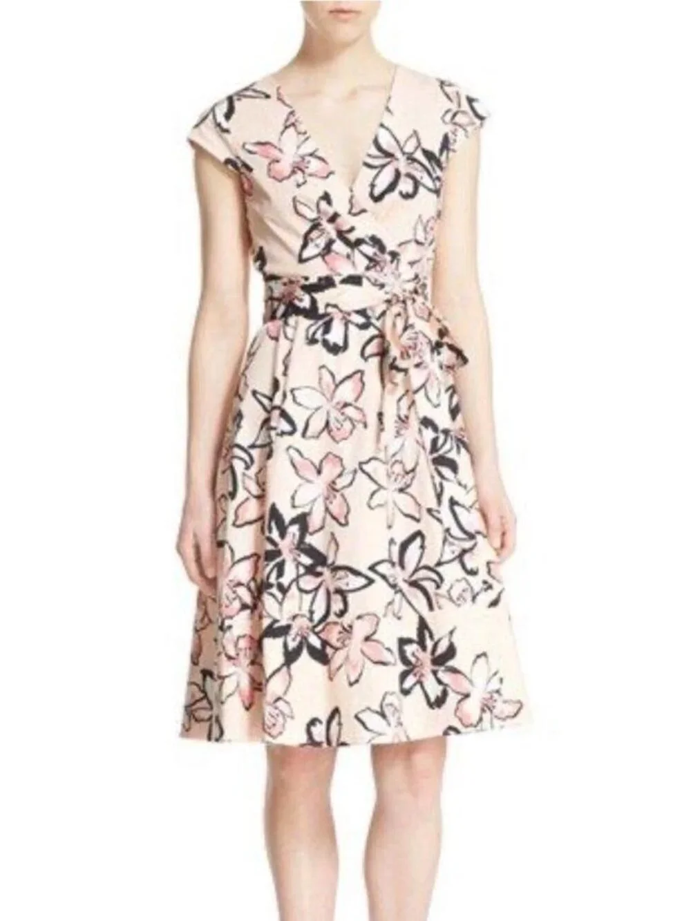 Kate Spade New York Tiger Lily print wrap dress featuring a blush pink base Sz 0
